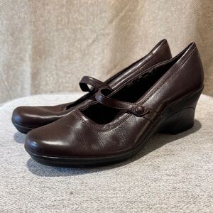 Clarks Dark Brown Leather Wedge Shoes